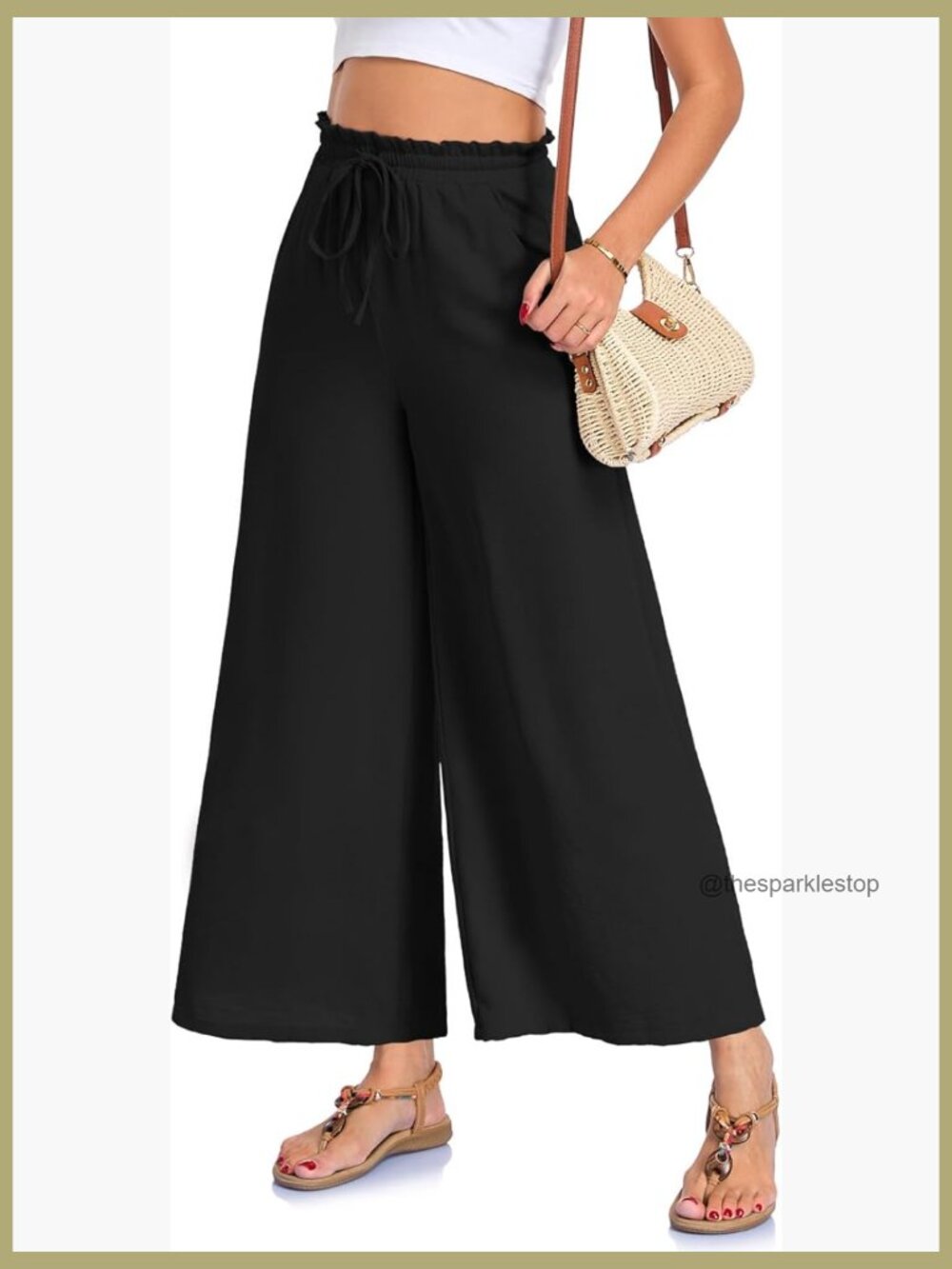Wide Leg Palazzo Pants Elastic Waist Drawstring with Pockets Lightweight Flowy